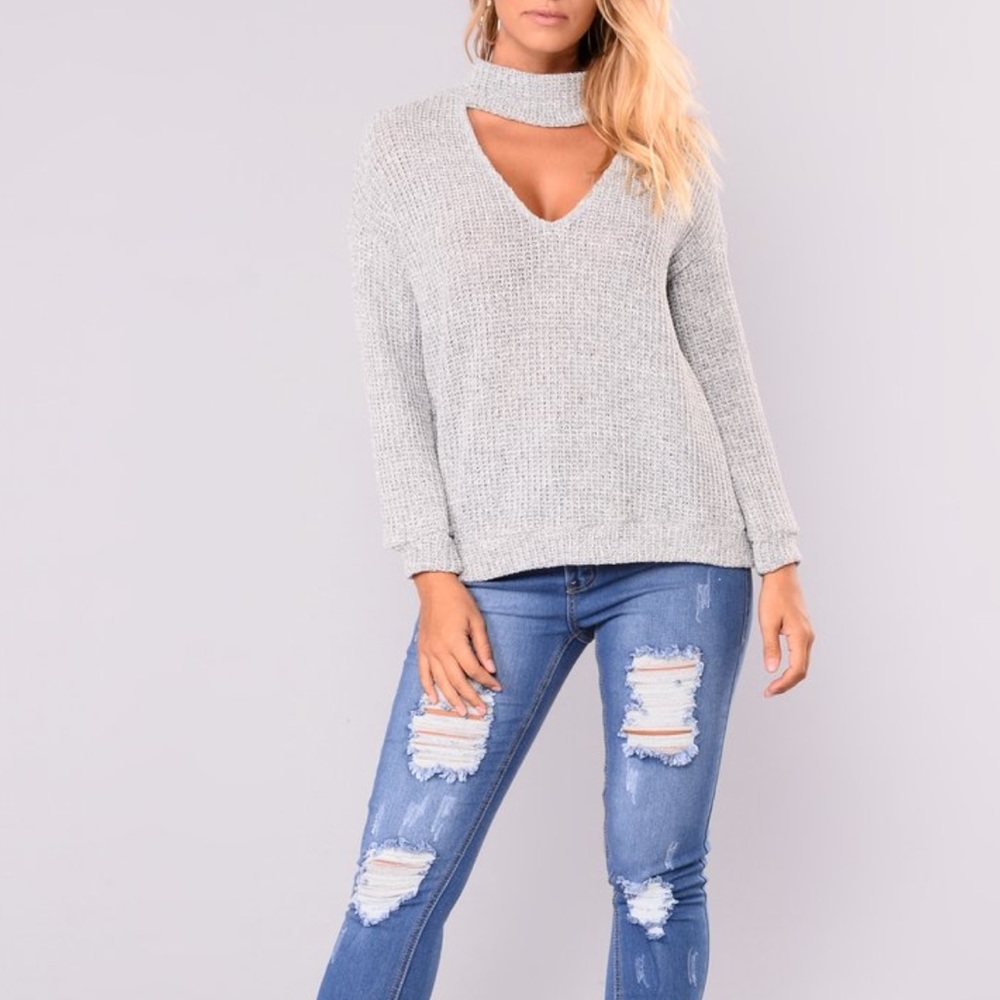 V-neck gray sweater